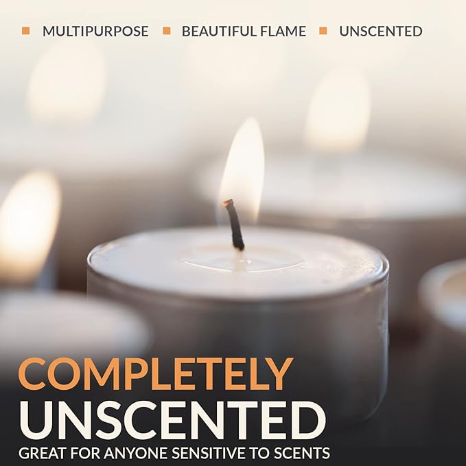 PAMI Premium Long-Lasting with 8 Hours Burning Time Unscented Round Tealight Candles [50-Pack] - Paraffin Tealights with Beautiful Flame- Perfect for Votive Candle Holders