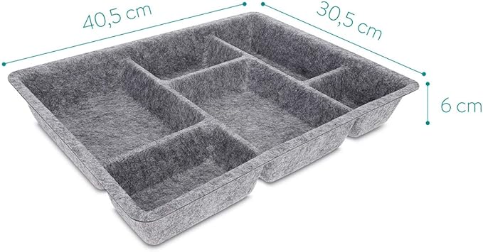 Navaris Felt Drawer Organizer Tray - Tidy Desk Drawers, Office Supplies, Jewelry, Cosmetics, Small Personal Items and Accessories - Gray