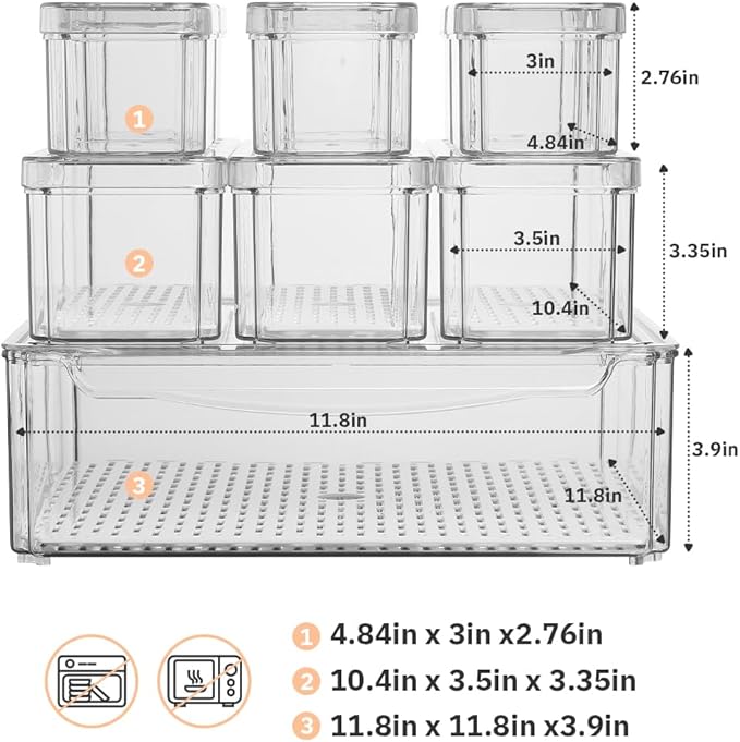 Plastic Fridge Organizer,Clear Storage Containers for Fridge Stackable Organizer Bins Square Food Storage Box Keep Fresh for Vegetable,Food,Fruits (10 PACK)