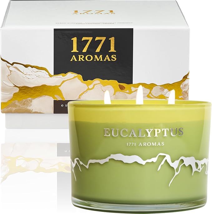 Eucalyptus Scented Candles - 100% Natural Soy Wax - Large 3 Wick Jar Candle - Up to 50 Hours Burning Time - Candles for Home - Gift-Ready Candle for Men & Women - Aromatherapy Candles