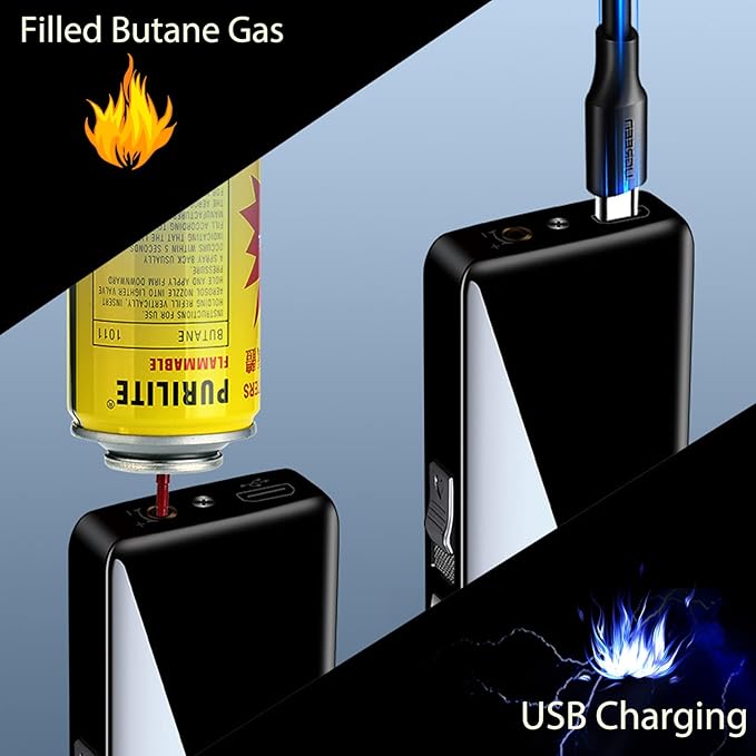 Arc Jet Flame Torch Lighter - 2 in 1 Electronic Refillable Butane, USB Rechargeable With Battery Indicator, Windproof Infinity Electric Plasma Cycle Charge (Blue Dragon)