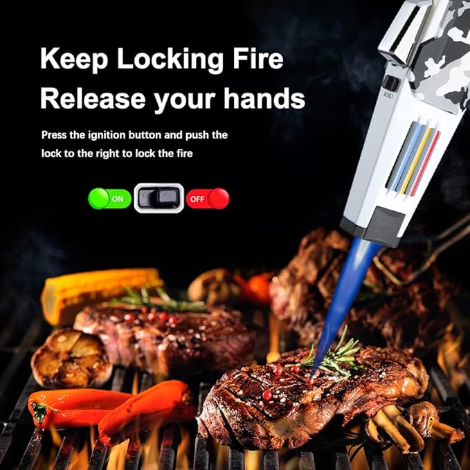 Butane Torch Lighter One-Hand Operation Lighter Adjustable Jet Flame with safety lock Kitchen Cooking Torch Gift Box Package (Butane Gas Not Included) (Camouflage)