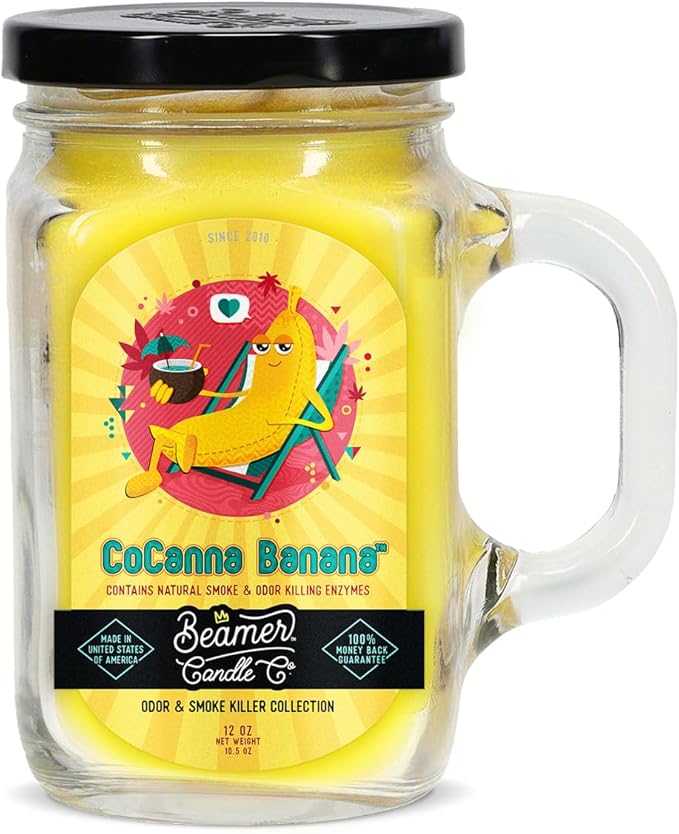 CoCanna Banana Scented Candle | Coconut & Ripe Banana Fragrance | Long-Lasting 90-Hour Burn | Large 12oz Mason Jar | Made in USA | Beamer Candle Co.