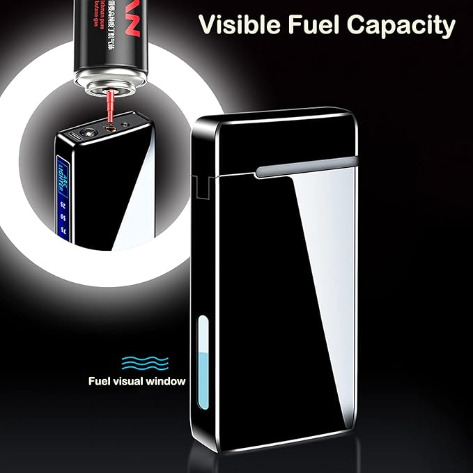 Arc Electric and Refillable Butane Jet Flame Torch Lighter 2 in 1, USB Rechargeable with LED Lighting Windproof for Fire, BBQs, Fireworks, Candle, Camping, Outdoor (Black Ice)