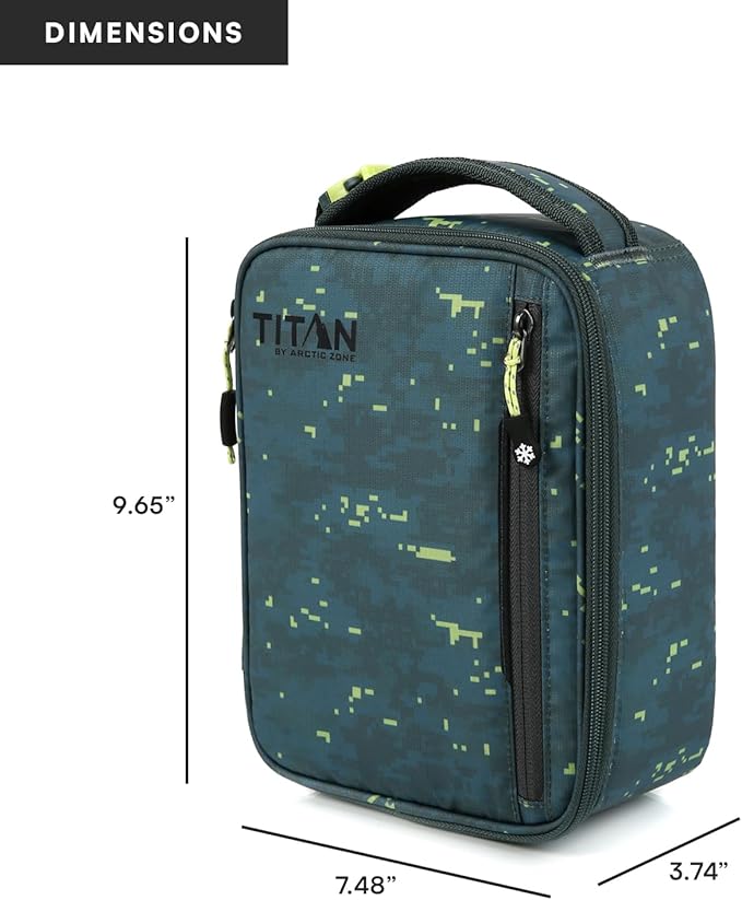 Titan by Arctic Zone Fridge Cold Lunch Box with 2 Gel Ice Packs, Small Insulated Cooler Bag with Leak Proof Lining for School and Work, Pixel Camo