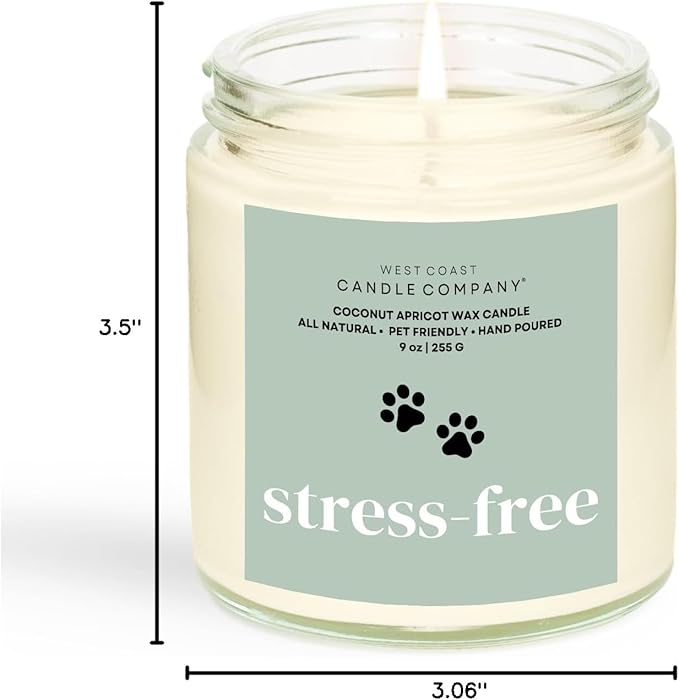 Stress-Free | Pet Safe Candle | Coconut Apricot Wax | Soy-Free | Non-Toxic | Dog & Cat Safe Candle | Pet Odor Eliminator | Air Freshening Scented Candles | Veterinarian Approved | 9 oz