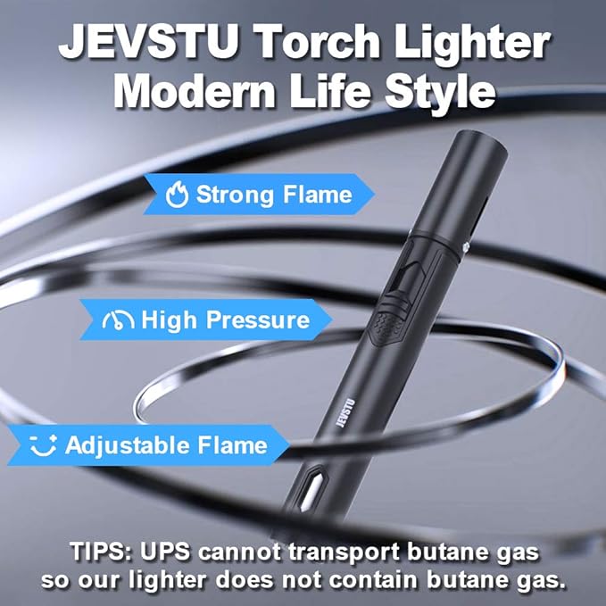 Torch Lighter with Fuel Level Window for Candle, Adjustable Fire Jet Torch Windproof Lighter Long for Grill Cooking Survival, Mini Men Gifts, Black
