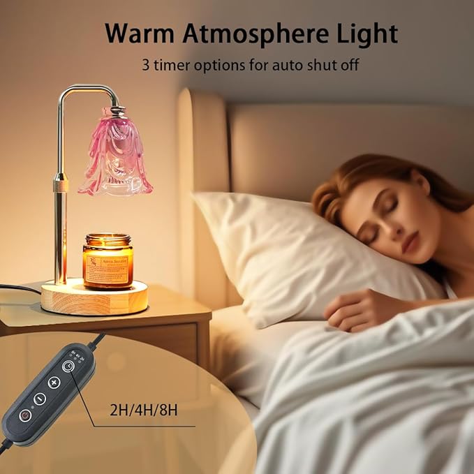 Candle Warmer Lamp with Timer Dimmer Adjustable Height for New Home House Bedroom Decor,Wax Melt Warmer with 2 Bulbs for Jar Candles, Gifts for Mom Women Friend Sister Mothers Day Birthday | Pink