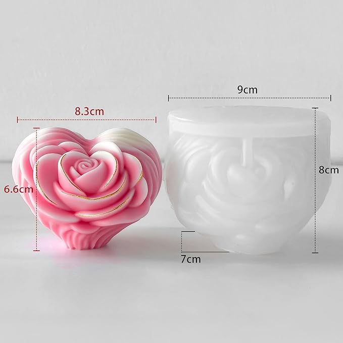 Round Rose Flower Heart Cylinder Candle & Resin Mold - Resin Casting Silicone Molds for Home Decor & Candle Making Wave Spiral Mold