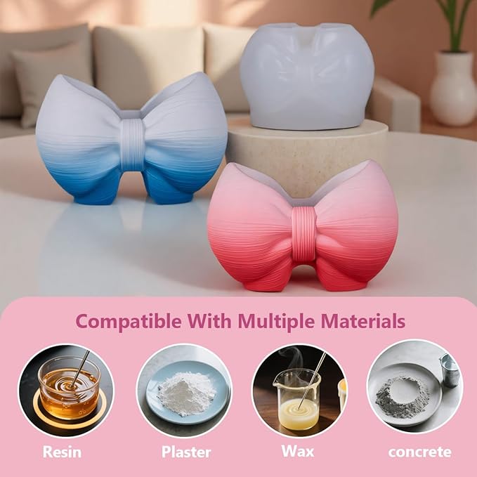 Elegant Bow Resin Molds Silicone Molds - Reusable Classic Design for Casting with Epoxy Resin, Concrete, and Plaster to Create DIY Home Decor, Cosmetic Organizers, and Plant Pots