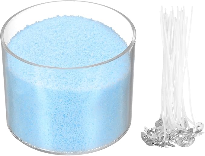 MECCANIXITY Pearled Sand Candles with 50 Pcs Wicks 21Oz / 600g Candle Beads Refillable Powder Sand Wax Making Kit for Thanksgiving Christmas Wedding Party DIY Home Crafts, Sky Blue