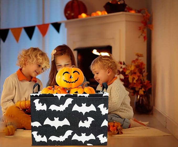 Rectangle Storage Basket with Handles,Collapsible Kids Toys Bin,Books Box,Gift Basket(Bat)