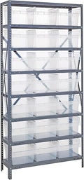 Quantum Storage Systems 1875-SB810CL Solid Heavy Duty 8 Shelves 21 STORE-MAX Clear Bins 75" H x 36" W x 18" D