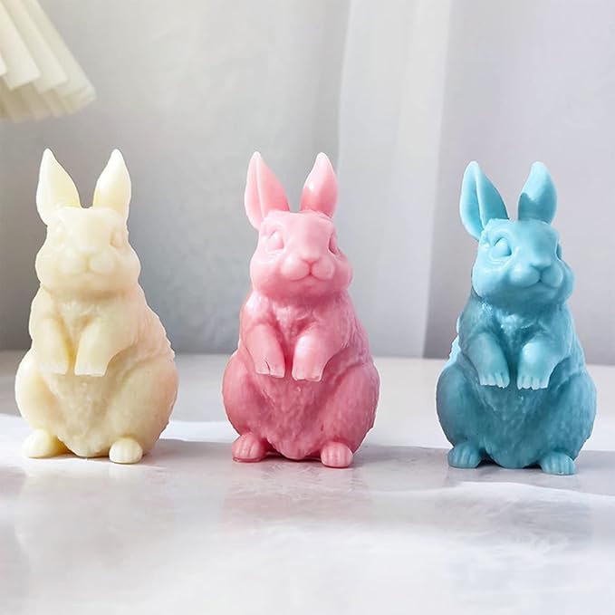 3D Rabbit Candle Silicone Molds Easter Bunny Resin Casting Mould for DIY Candle Making Polymer Clay Craft Plaster Home Decoration