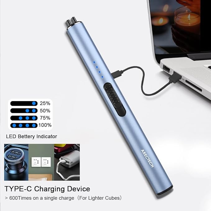 ARECTECH Electric Candle Rechargeable Lighter Arc Plasma Lighters for Candle Kitchen Camping Christmas Type-C Blue