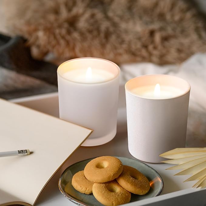 SHOWIN Thick Candle Jars for Making Candles 20 Pcs, 7 OZ Empty Jars with Wood Lids for Candle Making, Sample Container, Frosted White