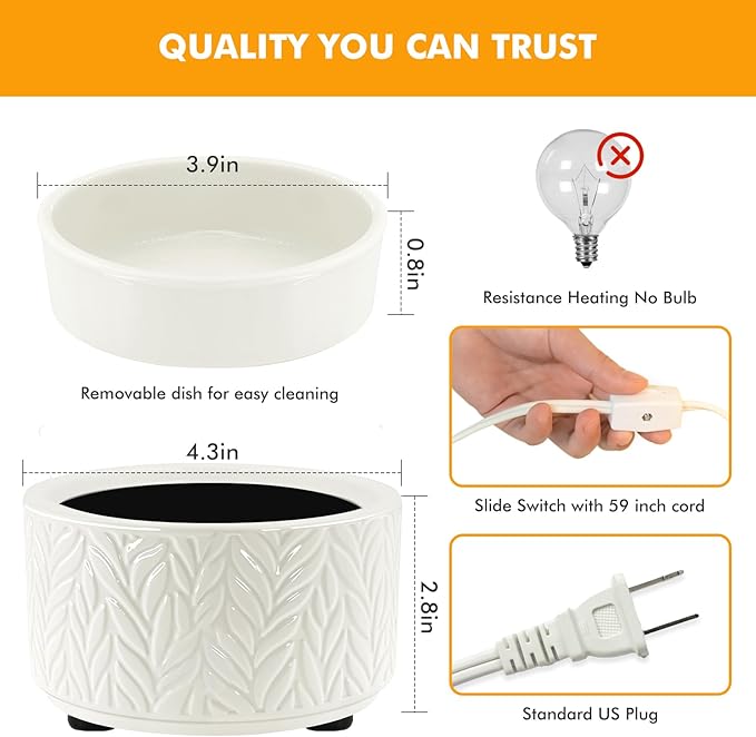 EQUSUPRO Wax Melts Warmer Candle Warmer - Wax Melt Warmer for Scented Wax 4-in-1 Ceramic Wax Burner Electric Fragrance Wax Melter for Home Office Gift & Decor (Large Size Leaf)
