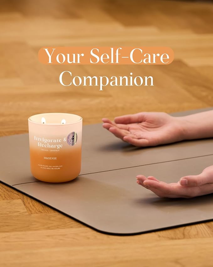 M&SENSE Orange Grapefruit Candle for Home Scented, 14.1oz Non Toxic 80 Hours Long Lasting Natural Soy Wax 2 Wick Aromatherapy Candle for Bath Bedroom, Spiritual Healing Gifts for Housewarming