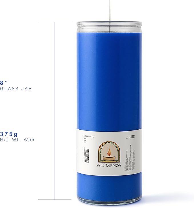 Bulk 6 Pack Blue 7 Day Candles in Glass Jar – Paraffin Wax, Clean Burning Unscented | Large & Tall Devotional Prayer Pillar Candles for Home, Memorial, Spells, Long Lasting