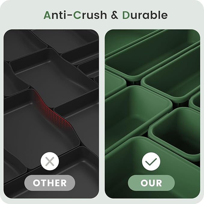 【𝟮𝟴𝗣𝗖𝗦】 【𝟱𝗦𝗶𝘇𝗲】 ArmyGreen Drawer Organizer, Makeup organizer, 【Holds 177 Items】 Bathroom Organizers and Storage, Plastic Desk Organizer Divider, Organizer Bins for Office Vanity A-LUGEI