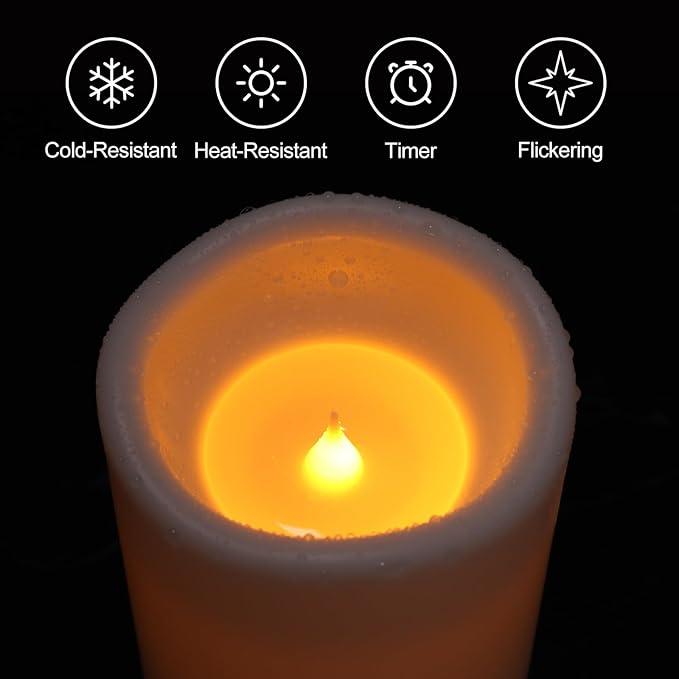 2 Pack Extra Large Outdoor Candles with Timer Waterproof, 14" x 4" Flickering Flameless Candles Battery Operated with Remote, Tall LED Pillar Candle for Outdoor Lantern, Patio, Porch, White