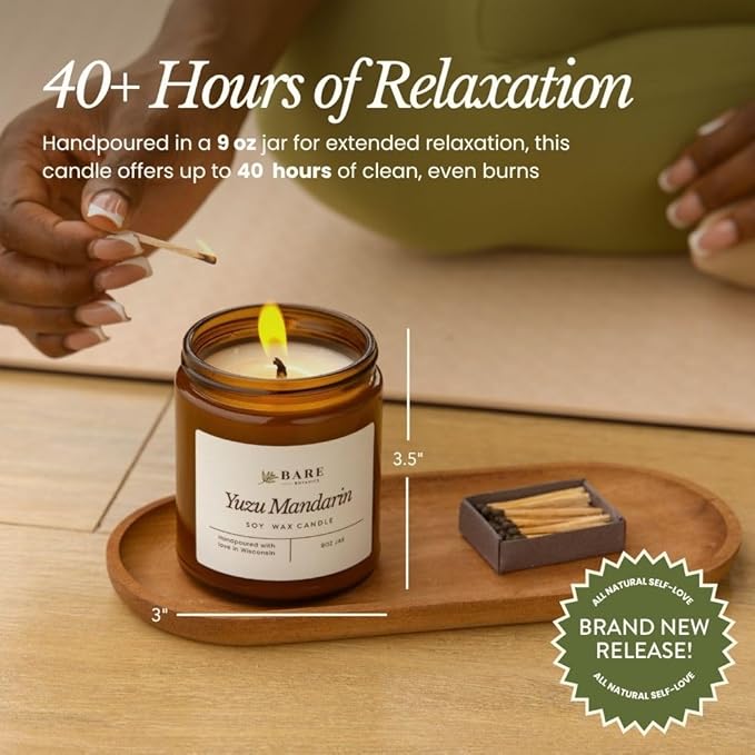 Bare Botanics Unscented 9oz Soy Candle - 100% Plant-Based Fragrance Oils - Premium, Non-Toxic Candle - Softly Scented Natural Soy Wax - Handpoured in WI - 40 Hrs Long Burning & Ready to Gift
