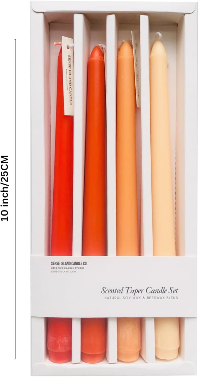 Orange Taper Candles 10'' Pumkin Color Fall Candles Sticks Set of 4 | Citrus Scented, Natural Soy Candlesticks Colorful |Decorative Tapered Candles