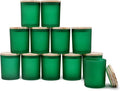 SHOWIN Thick Candle Jars for Making Candles 12 Pcs, 7 OZ Empty Jars with Wood Lids for Candle Making, Sample Container, Frosted Green