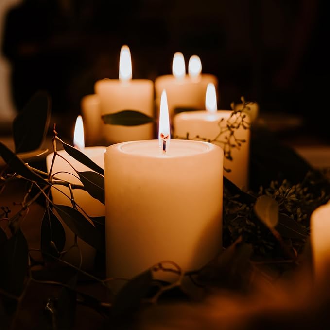 12 Packs White Pillar Candles, 50 Hours Long Burning Time Unscented Pillar Candles for Emergency,Wedding,Church, Dripless and Smokeless Table Candles Pillar, White Candles for Party, Relaxing