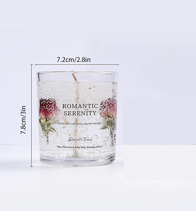 Gel Wax Candle,Sparkling Real Rose & Gold Flakes Candle in Glass Jar,Floral Scented,Smokeless Clean Burn,Glam Home Decor or Wedding,Bridesmaid Gift,Photo Prop,Self Love Healing (Floral)