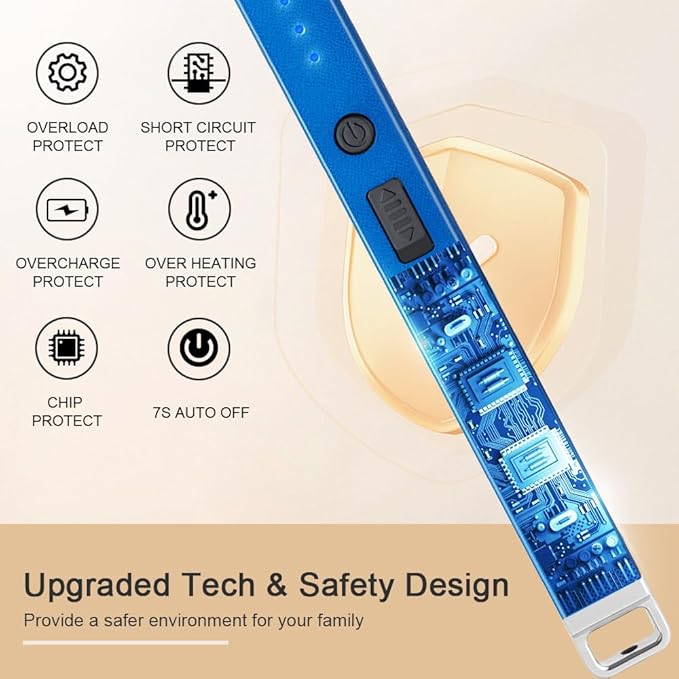 Electric Arc Windproof USB Lighter Flameless Rechargeable Lighter with Safety Lock for Candle (Blue, 3Packs)