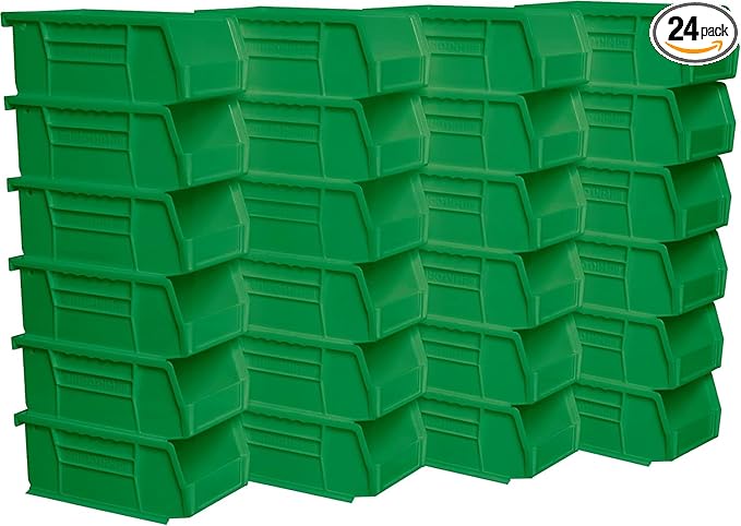Akro-Mils 30220 AkroBins Plastic Storage Bins, Space-Saving Stackable Bins for Garage, Pantry, Craft Organization, 7" x 4" x 3", Green, 24-Pack