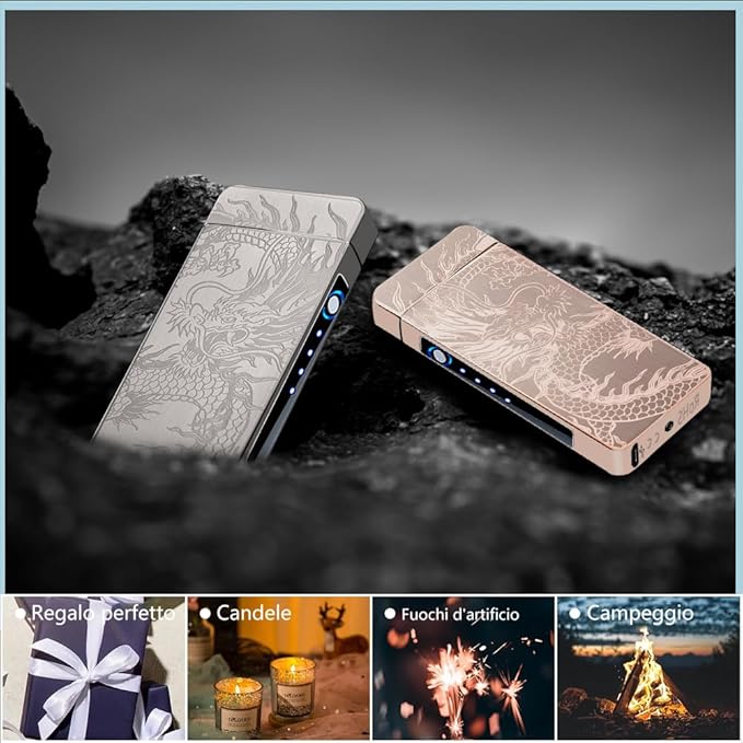 YOZWOO Electric Lighter Rechargeable, High Power Flame Arc Lighter, USB Lighters with LED Battery Indicator, Windproof Electronic Lighters for Candle Camping with Gift Box (Gold Dragon)