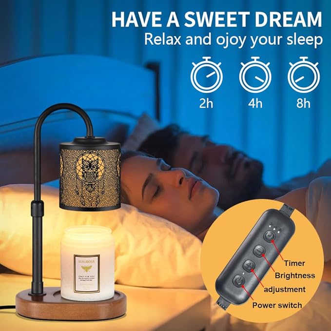 Dimmable Candle Warmer Lamp with Timer Adjustable Height for Scented Jar Candles Electric Candle Wax Melt Warmer for Home Decor Christmas Birthday Gifts for Women Mom(Owl)