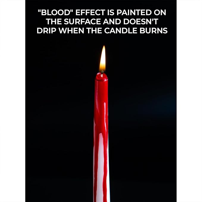 CANDWAX 8 inch Taper Candles Set of 12 - Dripless Candlesticks Burning for 6 Hours - Bloody Tapered Candles Ideal as Halloween or Other Themed Decor - Blood White Candle
