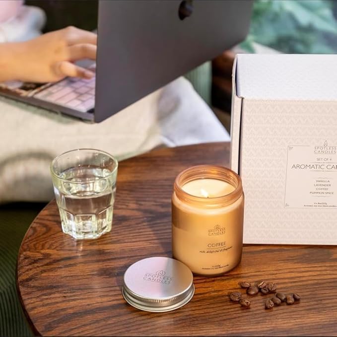 Aromatic Candles Three Pack - 3 x 8 oz Cotton Wick Candles Coloured Fosted Jars - Vanilla, Lavender and Coffee, Classic Candle Set for Men and Women by Spotless Leopard