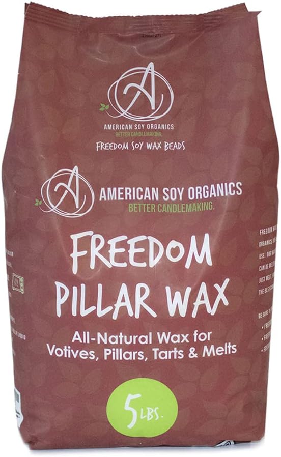 American Soy Organics Freedom Soy Wax Beads for Pillar Candle Making - Natural Supplies - Paraffin-Free, Beeswax-Free Wax for Votives, Pillars, Tarts, Tealights and Melts 5 lb