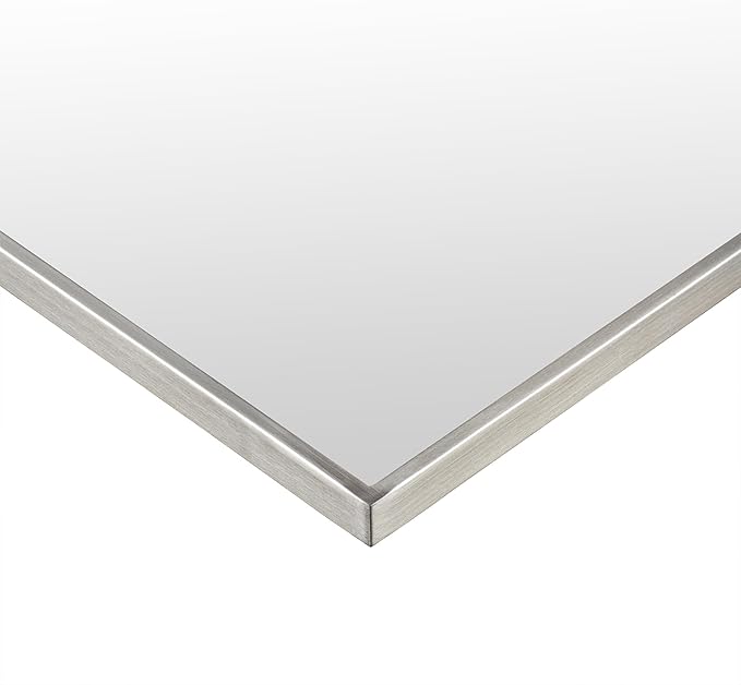 TEHOME Brushed Nickel Bathroom Vanity Mirror with Squared Corners, 20x28'' Silver Rectangle Stainless Steel Metal Framed Mirror for Bathroom