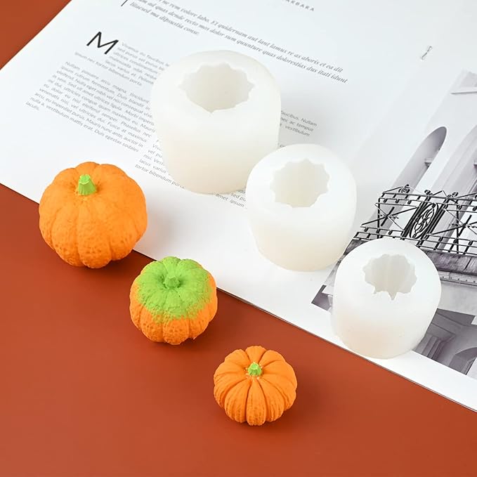 Sakolla 3D Pumpkin Candle Molds, 3 Pack Pumpkin Silicone Mold for DIY Epoxy Resin, Handmade Soap, Candle, Cake Baking