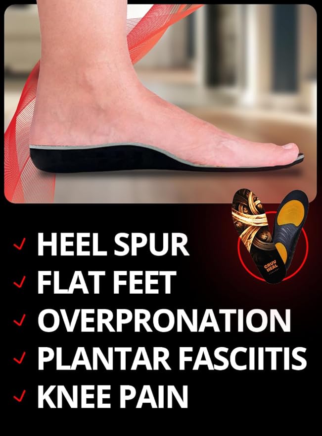 CRUVHEAL Work Comfort Orthotic Insoles - Anti Fatigue Shoe Insert Men Women - Low Arch Support - Shock Absorption - Foot Pain Relief - Work Boot Insoles (S-M, Fire)