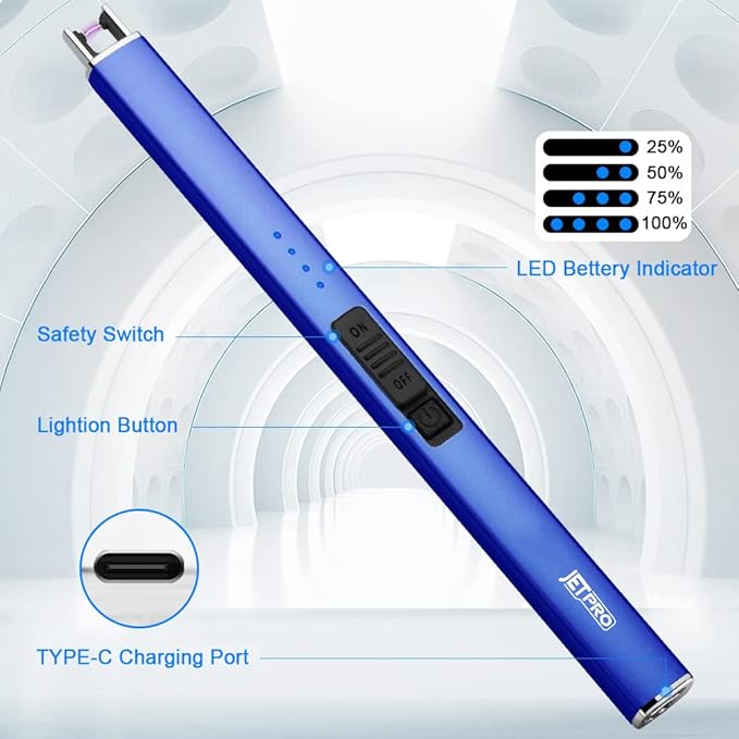 Electric Arc Windproof Lighter Flameless USB Rechargeable Lighter with Safety Lock for Candle BBQ Camping (Dark Blue)