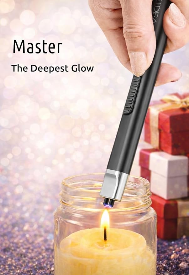REIDEA Electric Lighter Gifts for Candle Lovers [Stocking Stuffers for Women & Men], Retractable Top Windproof Flameless USB Rechargeable Arc Safe for Adults, R1 Flat, Champagne Gold