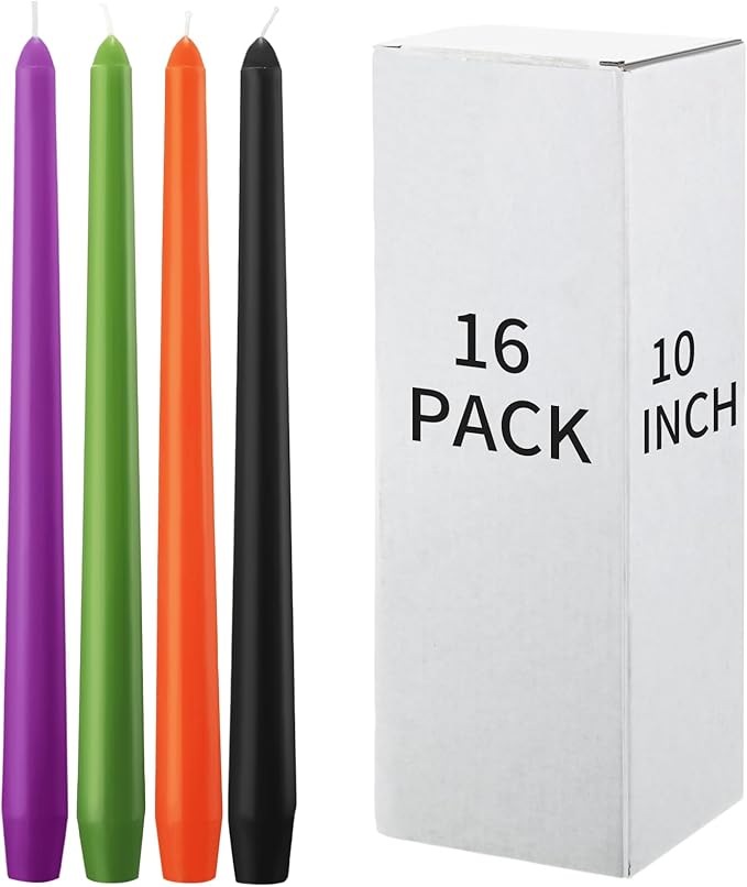 MTLEE 16 Pcs 10 Inch Long Tapered Candle Stick Bulk Smokeless Unscented Burning Candlestick Paraffin Wax with Cotton Wick for Valentine's Day Baby Shower Wedding Holiday Party Church (Spooky Color)