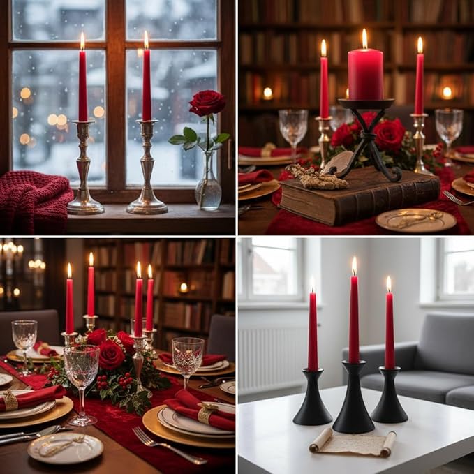 OSHINE 10 Inch Red Taper Candles - 24 Pack Long Taper Candle Dripless Unscented Smokeless & Emergency 7-8 Hours Long Burning Tall Candlesticks Ideal for Dinner Parties, Valentine, Weddings, Kwanzaa
