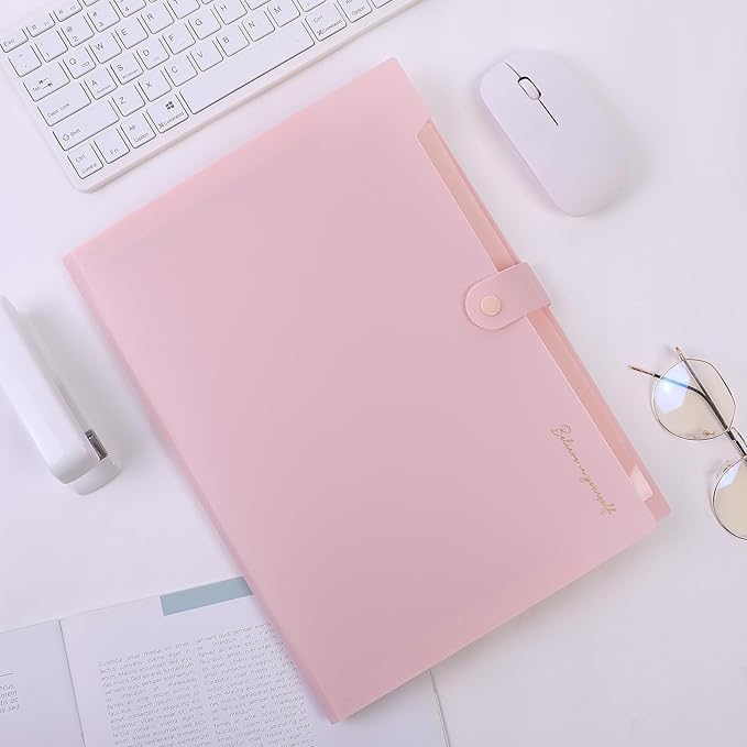SKYDUE Expanding File Folder, Accordion File Organizer with 8 Pockets, Expandable Document Paper Receipt Holder for School Office Hospital, Letter/A4 Size Pink