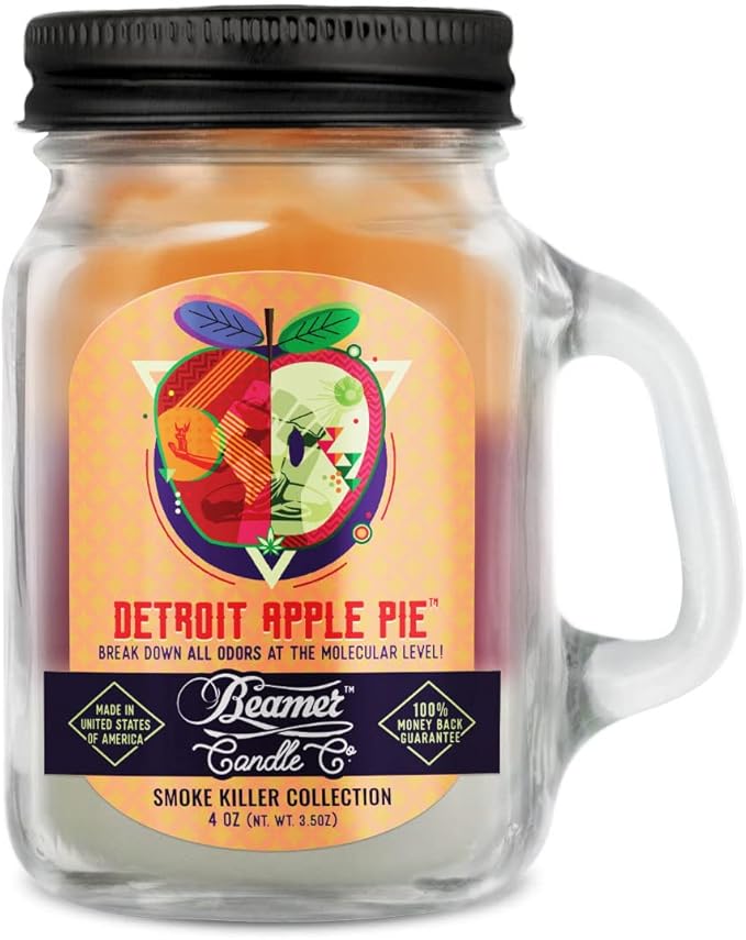 Beamer Candle Co. - Detroit Apple Pie Candle – Warm Apple Pie Scent with Cinnamon & Spice – Apple, Cinnamon, Blue, Vanilla - Odor Eliminating - High Fragrance - Small 4oz Mason Jar - 22 Hour Burn Time