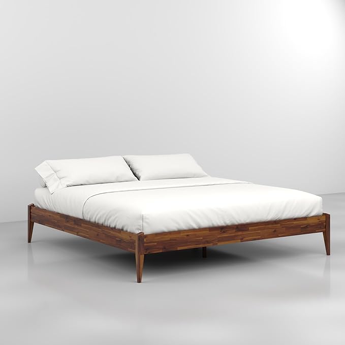Bme Dinkee King Size Bed Frame, 15 Inch High Platform, Modern Minimalist Style, Durable Wood Slat, Easy Assembly, No Box Spring Required, Chocolate Finish
