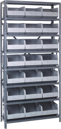 Quantum Storage Systems 2475-485GY Shelving Unit, 24" D x 36" L x 75" H, Carbon Steel, Galvanized with Gray Bins
