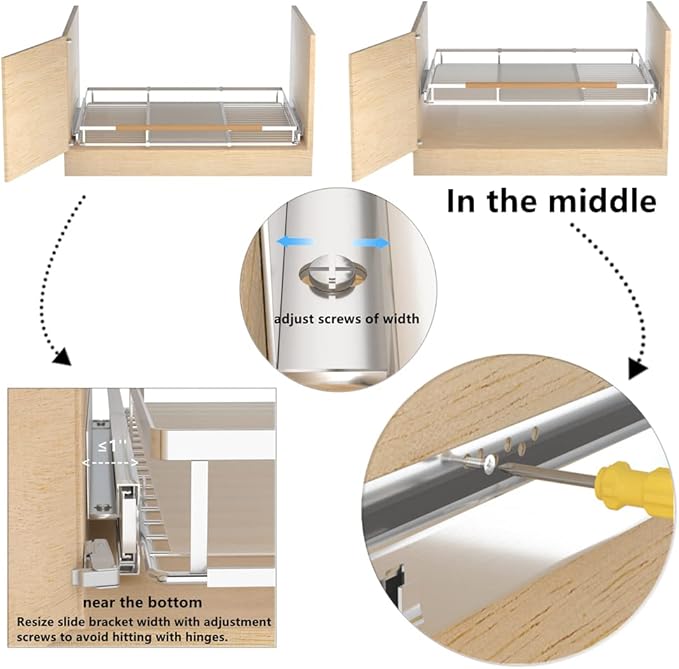 Expandable Pull Out Cabinet Drawer, Slide Out Shelves Heavy Duty Metal, Kitchen Pantry Under Sink Storage Roll Out Drawer for Pots, Pans, 22.4''Deep(3 Pack)
