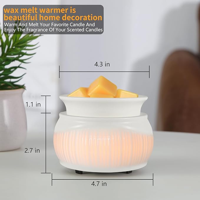 Ceramic Wax Melt Warmer for Scented Wax Warmer with 7 Colors LED Ambiance Light 3-in-1 Electric Fragrance Candle Burner for Home Office Deco Birthday Gifts for Women Girl Mom Daughter (White-02)
